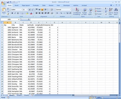 zip lat long database.